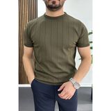 Edwox Haki EDW456 Erkek Bisiklet Yaka Çizgili Tişört