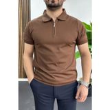 Edwox Kahverengi EDW455 Erkek Polo Yaka Düz Tişört