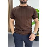 Edwox Kahverengi EDW456 Erkek Bisiklet Yaka Çizgili Tişört