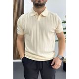Edwox Krem EDW453 Erkek Açık Yaka Desenli Tişört