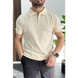 Edwox Krem EDW457 Erkek Desenli Polo Yaka Tişört