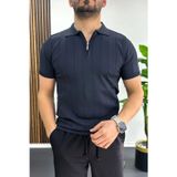 Edwox Lacivert EDW452 Erkek Slim Fit Fermuarlı Polo Yaka Tişört