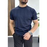 Edwox Lacivert EDW454 Erkek Bisiklet Yaka Desenli Tişört