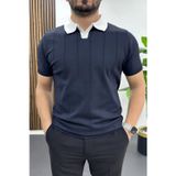 Edwox Lacivert EDW463 Erkek Yaka Detaylı Tişört