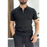 Edwox Siyah EDW452 Erkek Slim Fit Fermuarlı Polo Yaka Tişört