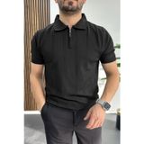 Edwox Siyah EDW457 Erkek Desenli Polo Yaka Tişört