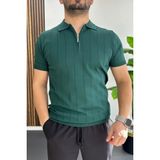 Edwox Yeşil EDW452 Erkek Slim Fit Fermuarlı Polo Yaka Tişört