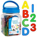 edxeducation -56500 Şeffaf Harfler ve Sayılar Seti - Mini Kavanoz - Renkli, Plastik Harfler ve Sayılar - Işık Kutusu Aksesuarı - Duyusal Oyun