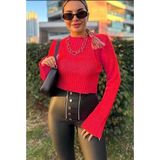 EDZ Kadın Fuşya Renk Fitilli Crop Model Kazak - Standart - Açık Fuşya