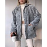 EDZ Kadın Gri Peluş Welsoft Hırka Cepli Astarsız Düğme Detaylı - 07G-Gri