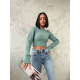 EDZ Kadın Mint Yeşili Fitilli Crop Model Kazak - Standart