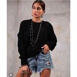 EDZ Kadın Siyah Renk Baklava Desenli Crop Kazak - Standart
