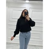 EDZ Kadın Siyah Renk Balon Kol Yarım Boğazlı Kazak - Standart