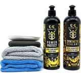 E&e Custom Car Çizik ve Hologram Pasta Wax 400 ml ve Boya Koruyucu Sentetik Wax 400 ml (2 Adet Mikrofiber Bez ve 2 Adet Ped Ile)