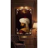 E&E Decor Fatih Sultan Mehmet Han Portresi Kanvas Tablo 50x70 | Osmanlı Tuğrası, Gümüş Çerçeve Detayı, Koyu Kırmızı Zemin, Duvar Dekoru, Tarihi Portre