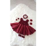 E&E Design Kız Bebek Lazer Çiçekli Özel Gün Elbisesi Abiye BORDO 3 Ay