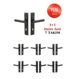 EFAKS ( 7 Takım ) Avanti Mat Siyah Aynalı Kapı Kolu 3+1 Daire Seti / 5 Oda Ve 2 Wc
