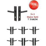Efaks Avanti Mat Siyah Aynalı Kapı Kolu 7 Takım 3+1 Daire Seti Modern Tasarım ve Dayanıklı Alüminyum Malzeme