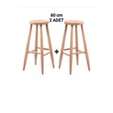 Efe Ahşap Sanatı 60 Cm ( 2 Adet) Ham Ahşap Yuvarlak Bar Tabure Sandalye