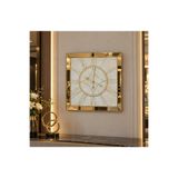 efe ayna dekor 70x70 cm Gold & Beyaz Mermer Model Duvar Saati, Aynalı ve Cam Baskılı ( Salon, oturma odası, ofis vb. için şık duvar saati)