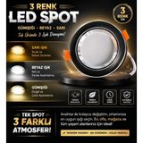 Efe Elektrik 3 Renk LED Spot Armatür Siyah Gövde Gümüş Çerçeve Gömme Tavan Spot – Günışığı Beyaz Sarı - 20ADET