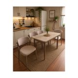 Efe Mobilya T-6000 TRAVERTEN 70X120 MDF POLO KREM SANDALYE 4 KİŞİLİK YEMEK MASASI TAKIMI