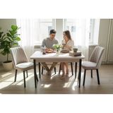 Efe Mobilya T-6027 Traverten Mdf 70X120 Karegold Krem Sandalye 4 Kişilik Mutfak Masa Takımı