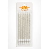 Efe Pastacılık Beyaz Gümüş Simli Uzun Pasta Mumu 17 cm - 6 Adet
