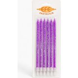 Efe Pastacılık Mor Gümüş Simli Uzun Pasta Mumu 17 cm - 6 Adet
