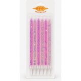Efe Pastacılık Pembe Beyaz Uzun Pul Simli Pasta Mumu 17 cm - 6 Adet