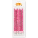 Efe Pastacılık Pembe Gümüş Simli Uzun Pasta Mumu 17 cm - 6 Adet