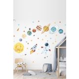 efekt reklam Astronot Ve Gezegenler Set Salon Yatak Odası Mutfak Balkon Ev Duvar Süsü Kağıdı Sticker 100x40 Cm
