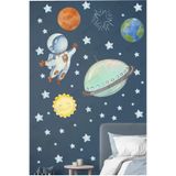 efekt reklam Astronot Ve Uzay Mekiği Gezegenlerle Dans Çocuk Bebek Odası Yıldız Duvar Kağıdı Süsü Sticker Seti