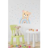 efekt reklam Bebek Ayı Ve Gökkuşağı Kalpli Çocuk Bebek Odası Yapışkanlı Duvar Kağıdı Aksesuarlar Süsü Sticker Set