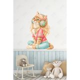 efekt reklam MELODY CAT – Kulaklıklı Kedi Duvar Sticker | Premium Pastel Genç Kız Odası Dekoru