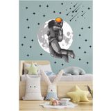 efekt reklam Uzayda Basketbol Oynayan Astronot Ve Yıldızlar Çocuk Bebek Odası Duvar Kağıdı Aksesuarları Stickerı