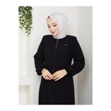Efelif Siyah Hakim Yaka Fermuarlı Büyük Beden Şık Tasarım Spor Ferace Mf-4002