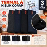 Efem İç Giyim Erkek Termal Kışlık Çorap 3 Çift Paket Iç Kısmı Havlu Dokulu Kalın Sıcak Tutan Çorap - 40 - 44 - Çok Renkli