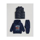 Efem Kids 3'Lü Kapitone Baskılı Erkek Bebek Takım 6-9 Ay 9-12 Ay 12-18 Ay 18-24 Ay Yenidoğan Bebek Takım Yelek+Uzun Kollu Kapüşonlu Body+Pijama Kız Bebek Takım