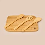 Efemark 4 Parça Bambu Mutfak Seti - Açık Kahverengi - 36X26 cm + 30 cm - Çok Renkli - kesme tahtası
