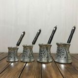 Efemir Sedef Kulplu İşlemeli Bakır Cezve Takımı
