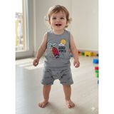Efemkids Erkek Bebek Takım % Pamuklu Çocukşortlu Takım Yazlık 6/ 24 Ay Yenidoğan Bebek Şortlu Takım - Gri - 6 - 9 Ay