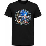 Efendioğlu Design Arkaplan Siyah Koşan Sonic Baskılı Çocuk Tişört – Hız Temalı Mavi Kirpi Oyun Karakteri Tshirt - 3 Yaş