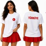 Efendioğlu Design Arkasında Türkiye Yazan Önünde Türk Bayrağı Olan 2026 Dünya Kupası Milli Takım Tişörtü - Beyaz