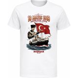 Efendioğlu Design Kısa Kol Gençlik Bayramı 19 Mayıs 1919 Baskılı Atatürk ve Bandırma Vapuru Baskılı Çocuk T-Shirt - Beyaz - 8 Yaş