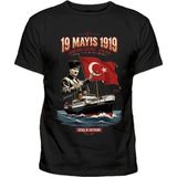 Efendioğlu Design Kısa Kol Gençlik Bayramı 19 Mayıs 1919 Baskılı Atatürk ve Bandırma Vapuru Baskılı Çocuk T-Shirt - Siyah - 9 Yaş