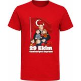 Efendioğlu Design Kısa Kollu Atatürk'e Sarılan Çocuklar Baskılı Pamuklu 29 Ekim Cumhuriyet Bayramı Çocuk Tişörtü - 3 Yaş - Kırmızı