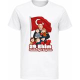 Efendioğlu Design Kısa Kollu Atatürk'e Sarılan Çocuklar Baskılı Pamuklu 29 Ekim Cumhuriyet Bayramı Çocuk Tişörtü - 7 Yaş - Beyaz