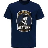 Efendioğlu Design Samsun Ilk Adım Yuvarlak Baskılı 19 Mayıs Atatürk Baskılı Pamuklu T-Shirt - Lacivert - 2XL