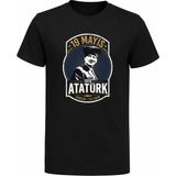 Efendioğlu Design Samsun Ilk Adım Yuvarlak Baskılı 19 Mayıs Atatürk Baskılı Pamuklu T-Shirt - Siyah